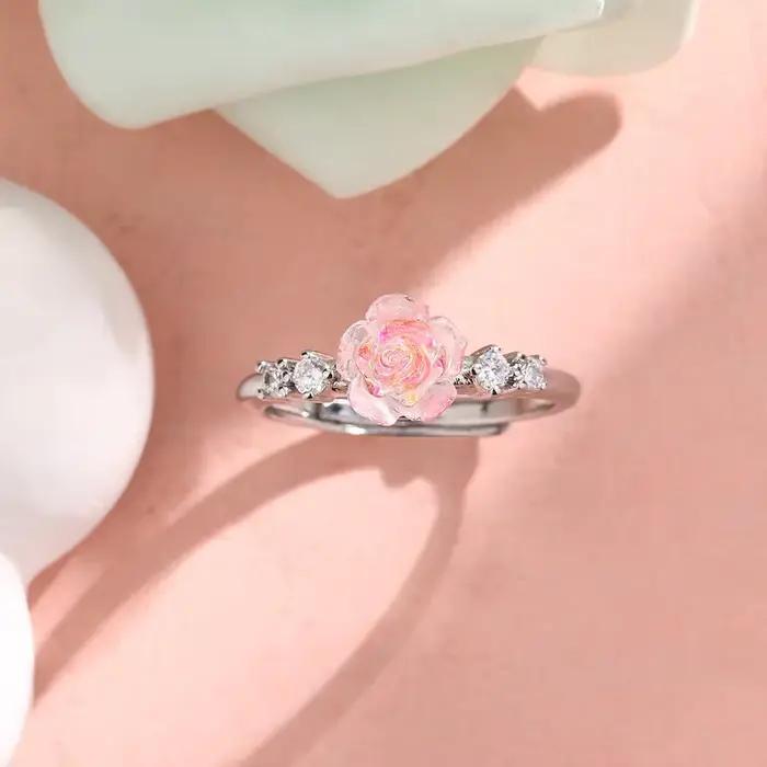 PONYKISS – bagues réglables en forme de fleur de Rose pour femmes