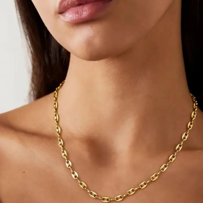 Collier chaîne en acier inoxydable style hip-hop motif grain de café