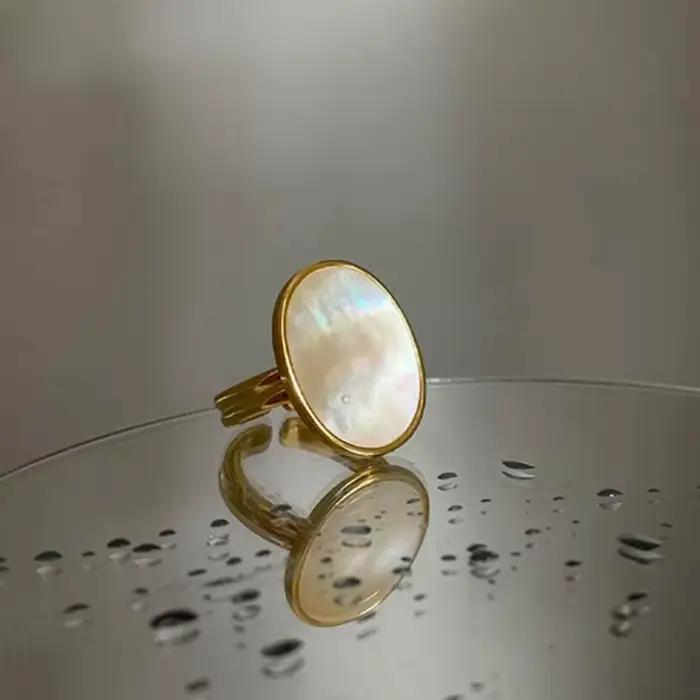 Sivler couleur coquille anneaux luxe mariée bijoux pour femmes mode Simple Ellipse géométrique fête accessoires cadeaux