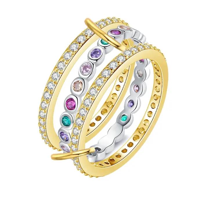 Bagues empilables en trois pièces avec Zircon coloré, Design personnalisé, anneau imbriqué, Style Ins, usage quotidien, cadeau pour amis