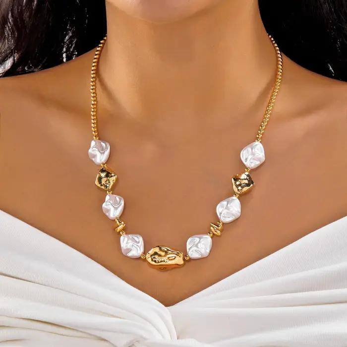 Collier Baroque en forme de Y pour femmes, Imitation de perles irrégulières, chaîne de perles en rés