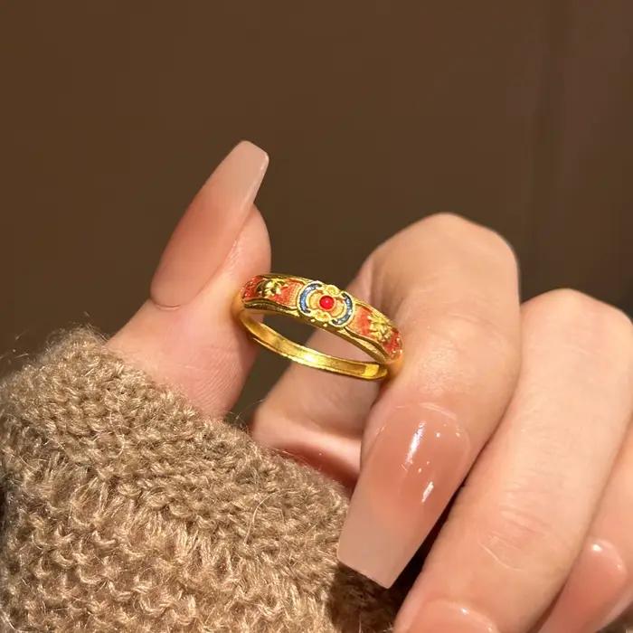 Bagues classiques en émail coloré pour femmes, bague artisanale en or antique, ouverture réglable, bijoux de banquet haut de gamme