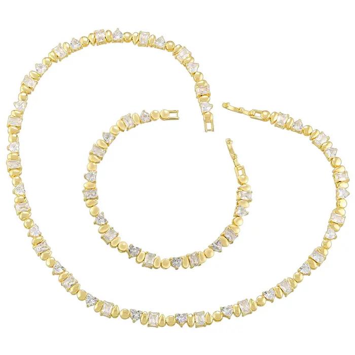 Bracelet et Collier Incrustés Géométriques Irréguliers Plaqués Or 18 Carats Accessoires de Mode Femme Occasions Spéciales