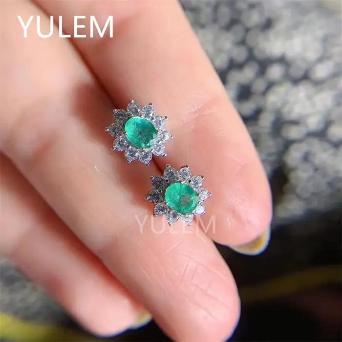 Boucles d'oreilles en émeraude naturelle fine pour femmes
