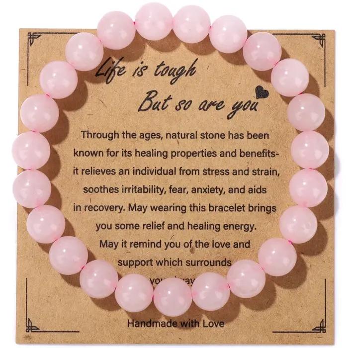 Bracelets en quartz rose naturel pour hommes et femmes