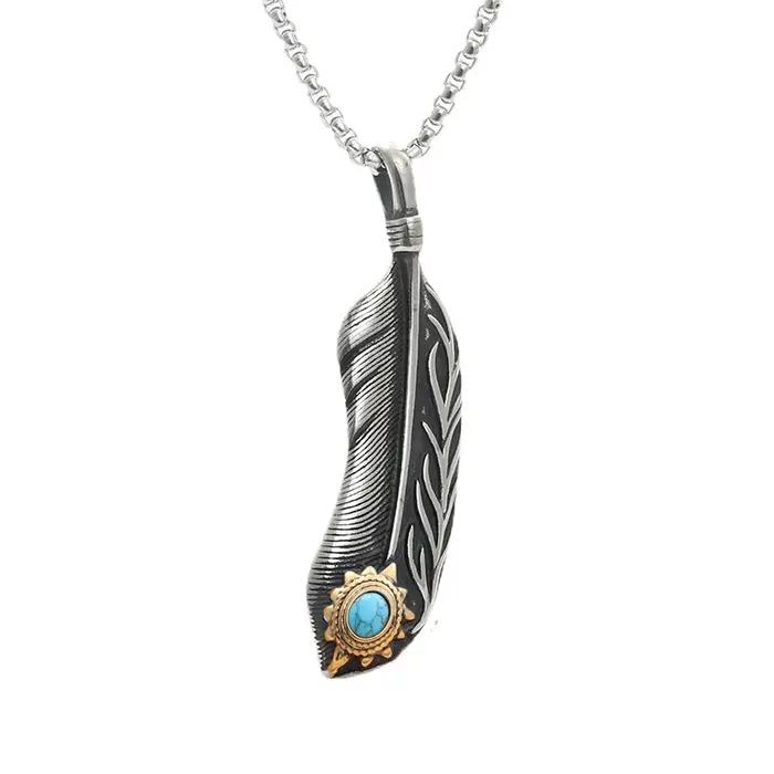 Collier de plumes vintage en acier inoxydable TOGA PULLA pour hommes et femmes, bijou ethnique et style motard pour occasions spéciales