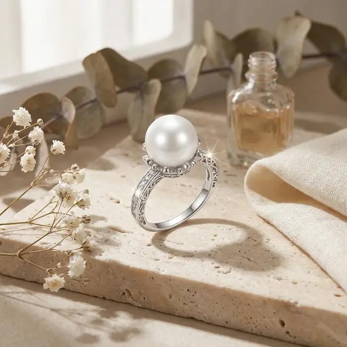 Bague de cocktail élégante rétro en perles pour femme, accessoire de luxe tendance pour le quotidien, idéale pour les rendez-vous, les fêtes, les mariages, cadeau de bijoux pour femme occasions spéciales