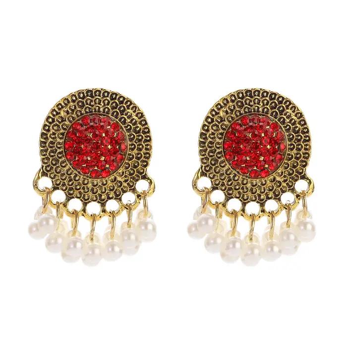 Kolczyki-Boucles d'oreilles rondes en biscuits pour femmes, bijoux indiens, accessoires de mariage,