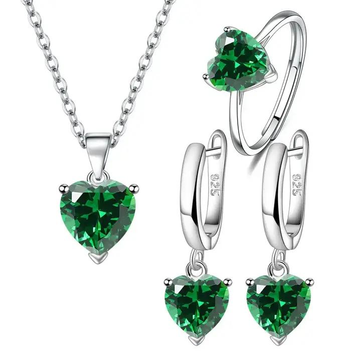 Ensemble de bijoux en argent sterling 925 avec zirconium blanc pour femmes, collier/boucles d'oreilles/bague, style classique pour occasions spéciales