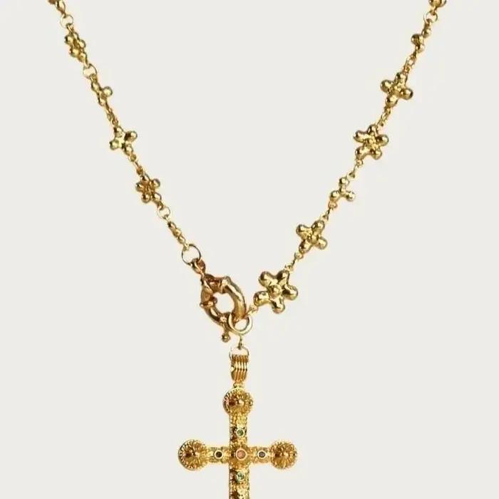 Collier moléculaire croix marguerite pendentif palais rétro minorité