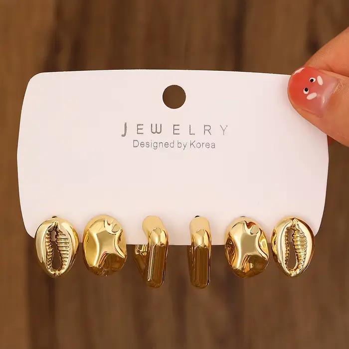 4 paires de boucles d'oreilles géométriques à la mode, couleur or, Design haut de gamme, sensation populaire, brillant, Vintage, Simple, bijoux pour femmes