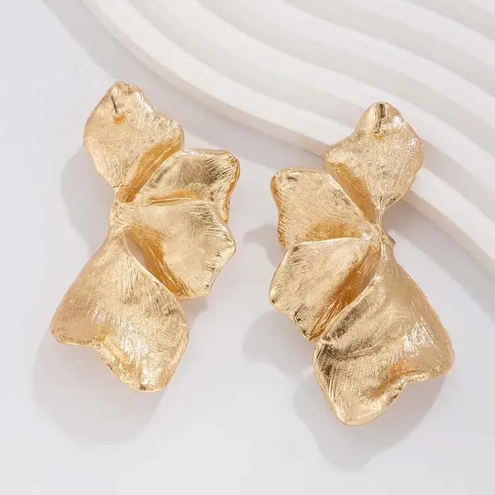 Boucles d'oreilles demi-fleur en feuilles de Ginkgo pour femmes