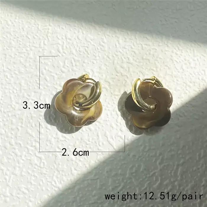 Boucles d'oreilles en résine de fleur acrylique rose, bijoux simples ronds creux en cuivre pour filles, cadeaux de personnalité de fête mignons, 2022