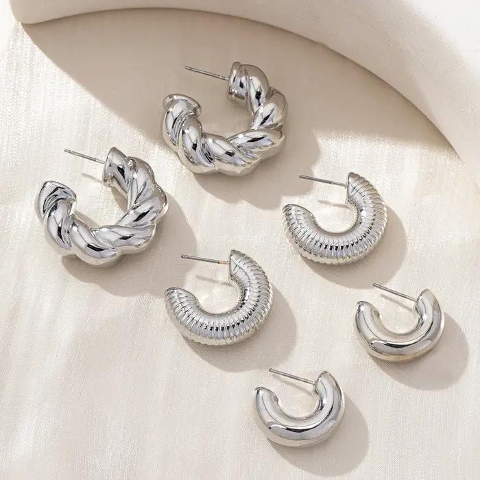 Ensemble de boucles d'oreilles pour femmes, ensemble de 6 boucles d'oreilles simples plaquées argent CCB, adaptées à un usage quotidien et pour les vacances