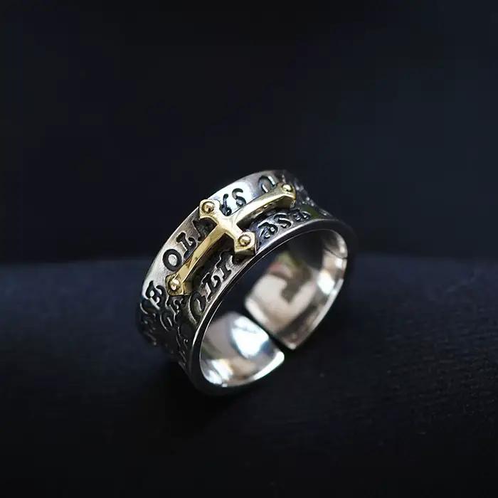 Bague rétro graffiti croisé punk gothique ajustable fait main rock hip hop unisexe bijou occasion spéciale homme femme