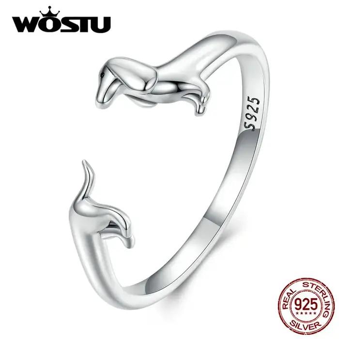 WOSTU – bagues en argent Sterling 925 pour chien teckel