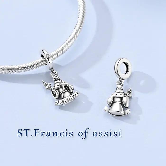 Breloques en argent 925 Saint François Cheval Croix Lumineuse Perles Notre-Dame Pendentif Compatible Bracelets Originaux Femme Bijoux DIY Cadeaux