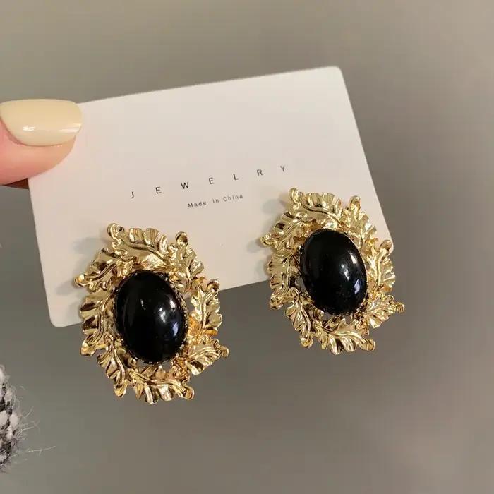 Boucles d'Oreilles Géométriques Rétro en Résine Noire pour Femmes Occasions Spéciales Mode Vintage