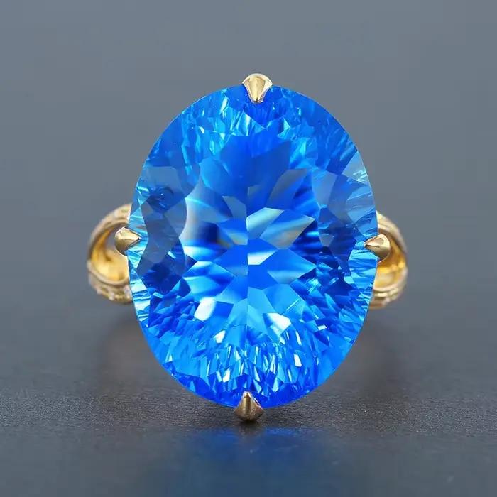 Bague en or 14K pour femmes, bijoux fins en saphir, boîte Anel De pierres précieuses, alliances De mariage, saphir bleu, boîte De bagues en pierres précieuses