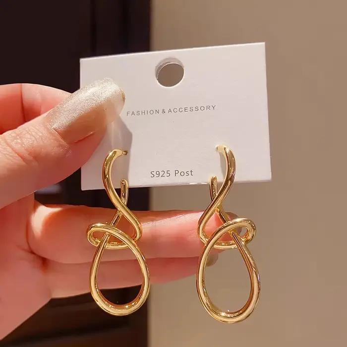 ANENJERY couleur or géométrie lignes enveloppées boucles d'oreilles pour les femmes tempérament mode Niche Design bijoux cadeaux en gros
