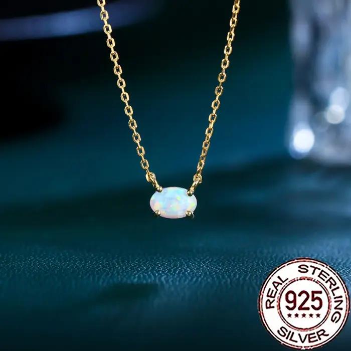 QooLady 925 en argent Sterling élégant mystique ovale opale pendentif collier pour les femmes Fine c