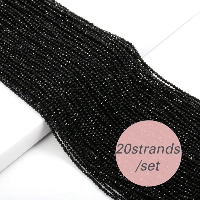 20 brins de perles en pierre spinelle noire facettées de 2/3mm