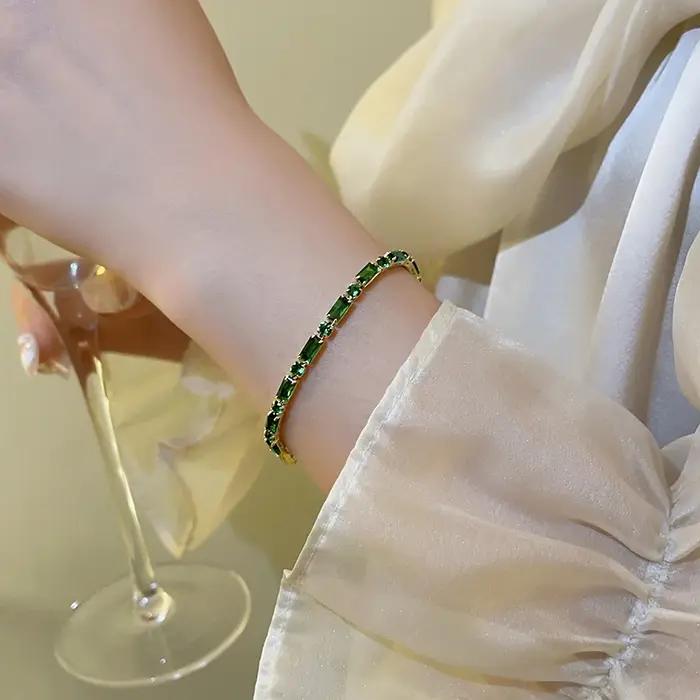 Bracelet de luxe français en alliage de cuivre et métal épissé en Zircon vert