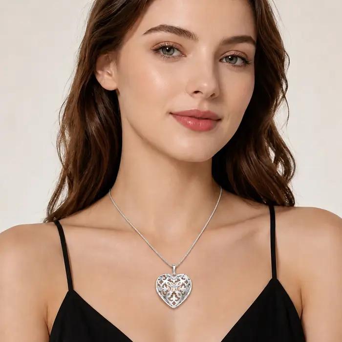 Collier cœur médaillon en argent sterling 925 pour femmes occasion engagement cadeau spécial