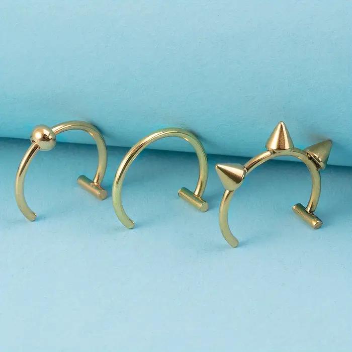 Bagues à lèvres en acier inoxydable style hip hop rock or jaune pistolet noir rhodium 10mm pour femmes hommes bijoux non perçants occasions spéciales