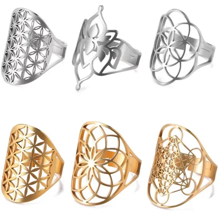 Bague fleur de vie en acier inoxydable