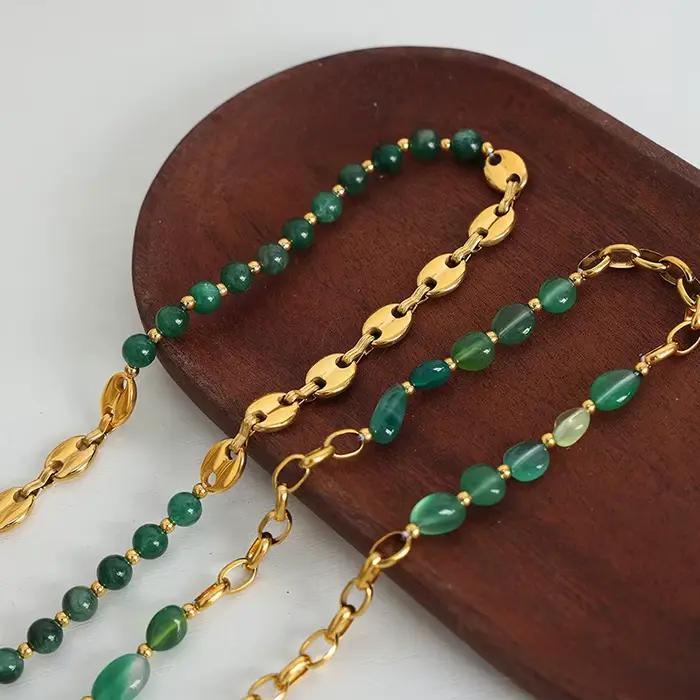 Collier élégant de perles d'agate verte pour femmes