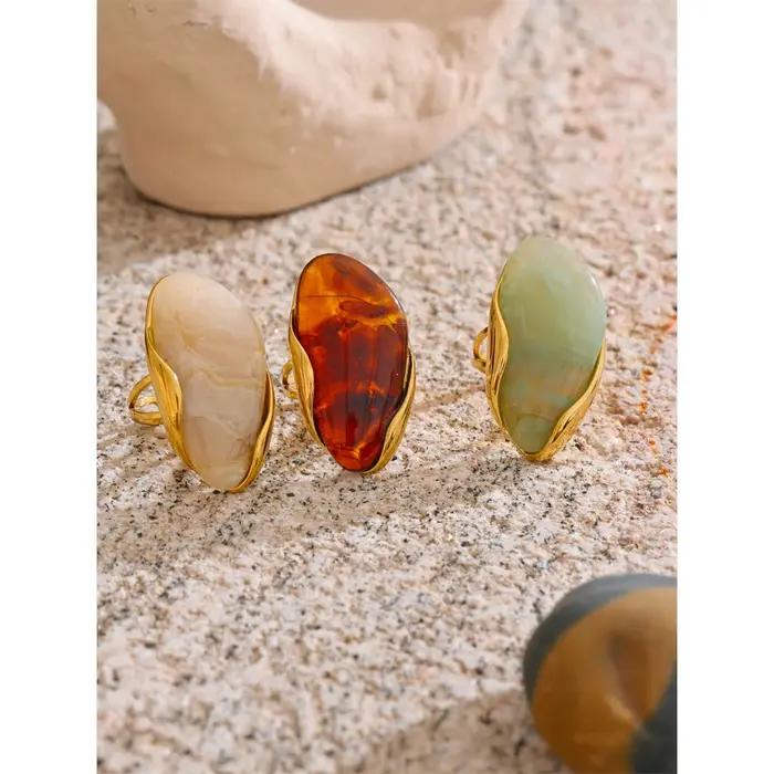Bague Yhpup résine géométrique réglable plaquée or 18 carats pour femmes occassions spéciales et cadeaux