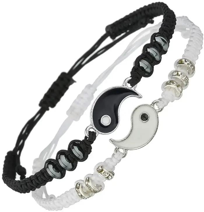Couple Bracelets anneaux Yin Yang Tai Chi alliage pendentif réglable tresse chaîne collier correspondant amant Bracelet