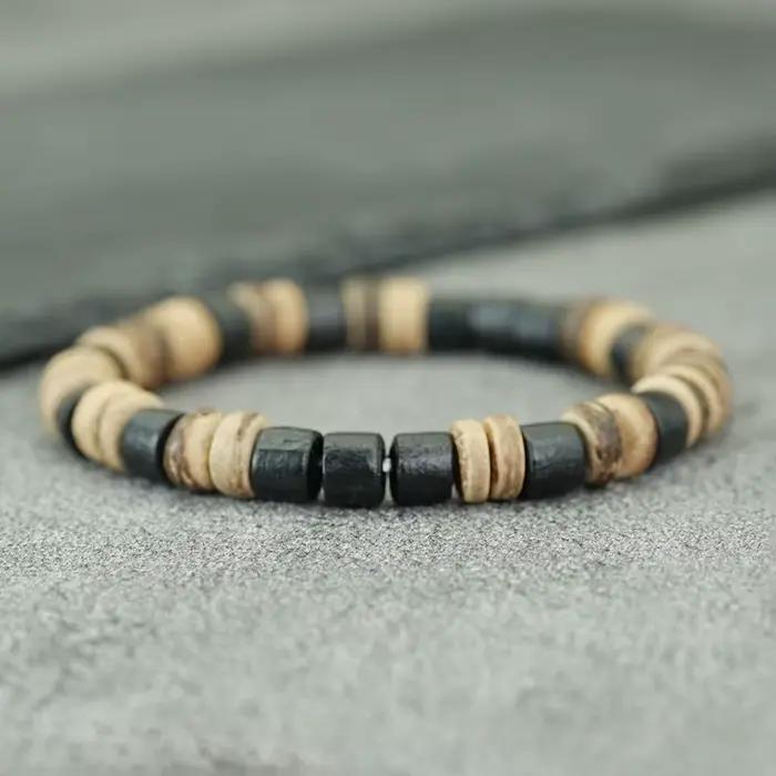 Bracelet artisanal en perles de noix de coco naturelles et en bois, unisexe, 4 couleurs au choix, léger, confortable, énergie et guérison, bracelet en brins