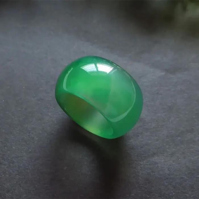 Bague ronde en calcédoine verte chinoise naturelle sculptée à la main, bijoux Boutique de mode pour