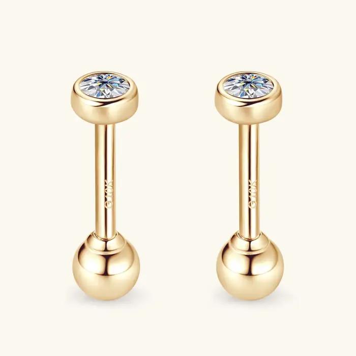 IOGOU 10K boucles d'oreilles en or massif lunette 2.1mm rond Moissanite diamant boucle d'oreille pour femmes hommes classique fiançailles bijoux de mariage