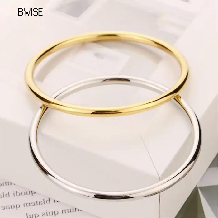 Bracelet rond minimaliste en acier inoxydable pour femmes, à la mode, élégant, couleur or, accessoir