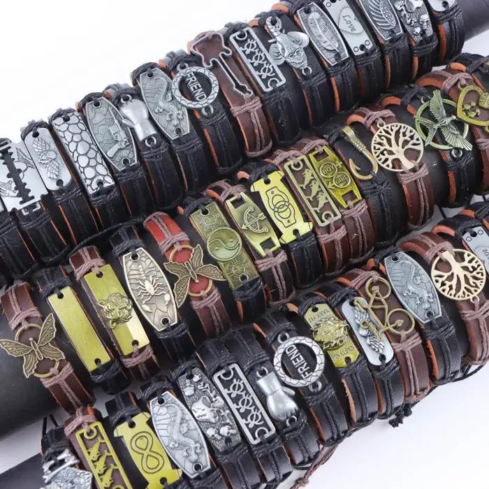 Bracelets vintage, manchettes, breloque en métal vintage, bracelets en cuir en forme d'étoile, bijou