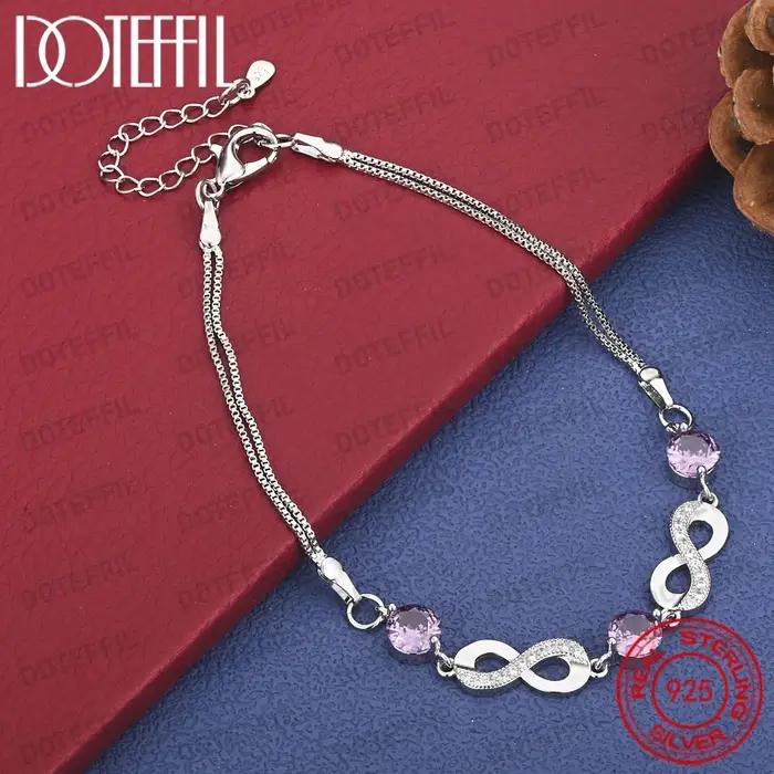 Bracelet en argent sterling 925 avec zircon violet et symbole de l'infini pour femmes occasions spéciales et soirées formelles