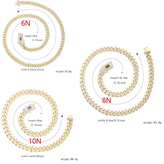 Collier Hip Hop Monaco, laiton plaqué or 14 carats avec zircon blanc, nouveau collier unisexe à la m