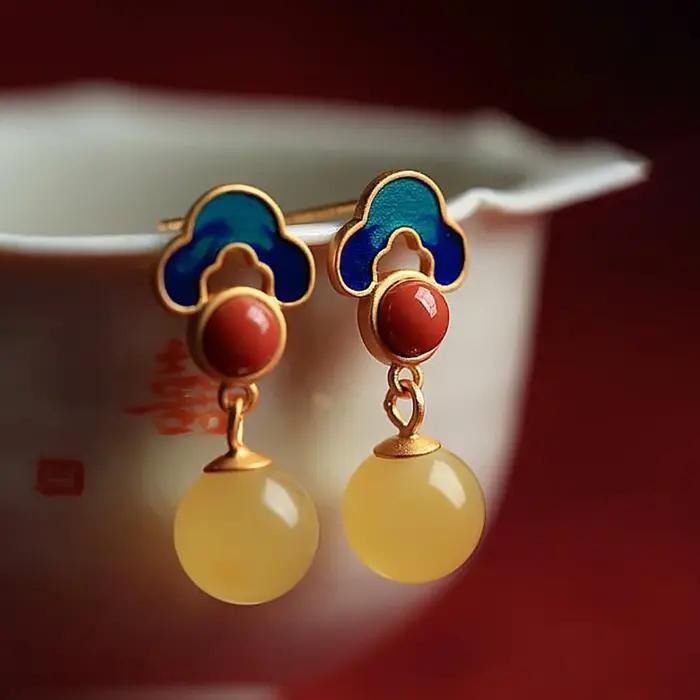Nouveau design artisanat en or ancien incrusté de calcédoine ronde jaune naturelle haut sens dames participant à des bijoux en argent de fête