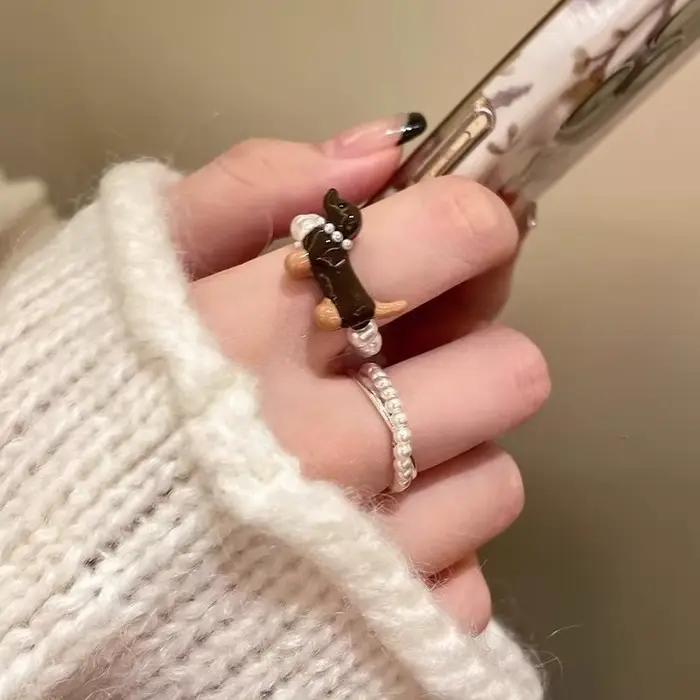 Bagues en perles de chiot délicates pour femmes et filles