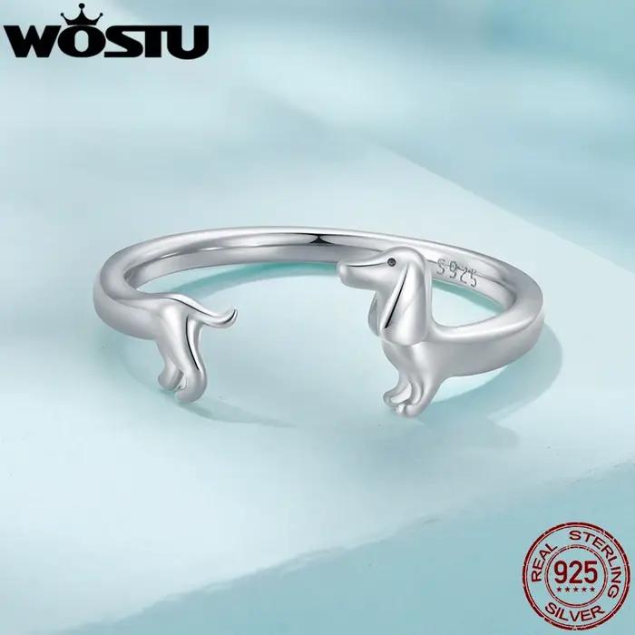 WOSTU réel 925 en argent Sterling mignon teckel chien anneaux réglables pour les femmes Original ouvert Animal anneau Fine famille bijoux cadeau
