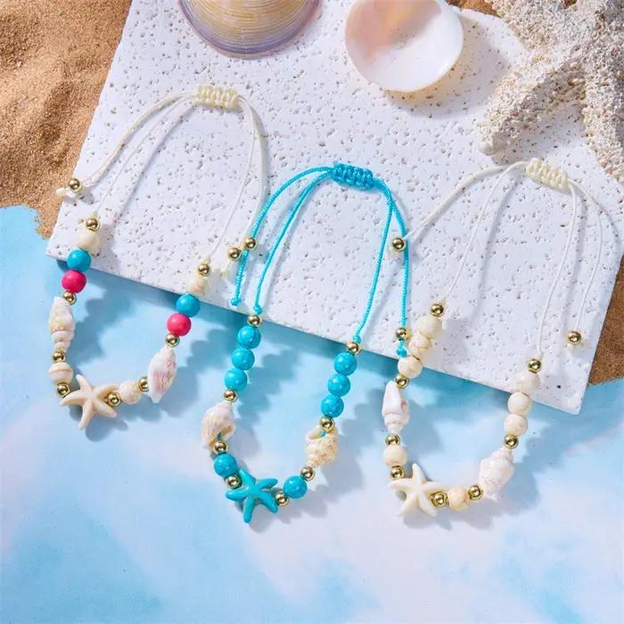Bracelet bohème en coquillage conque étoile de mer pour femme