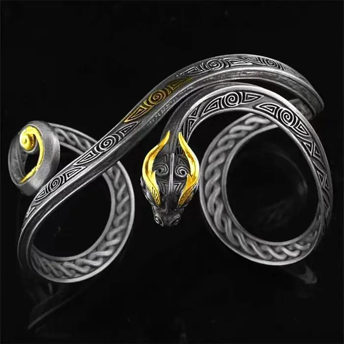 Bracelet Dragon de Style Viking, rétro, sculpture complexe, manchette réglable, bijoux gothiques nor