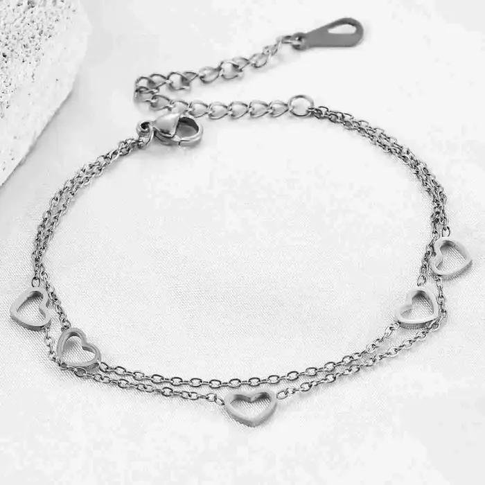 Kolmnsta – Bracelets Double couche en forme de cœur creux pour femmes et filles