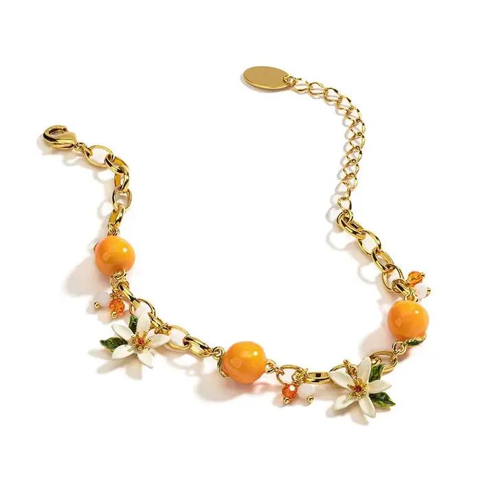 Bracelet Orange pour femme, petit Design de Niche fraîche, joli fleur Orange douce, bijoux à main de