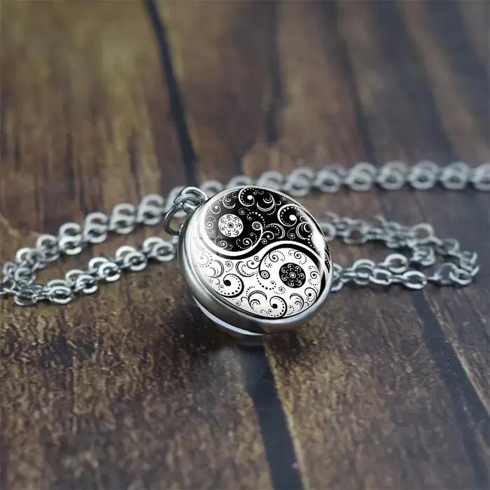Collier Yin Yang Tai Chi motif feu d'eau boule de verre 20mm chaîne réglable bijou harmonie zen partys femmes hommes occasions spéciales