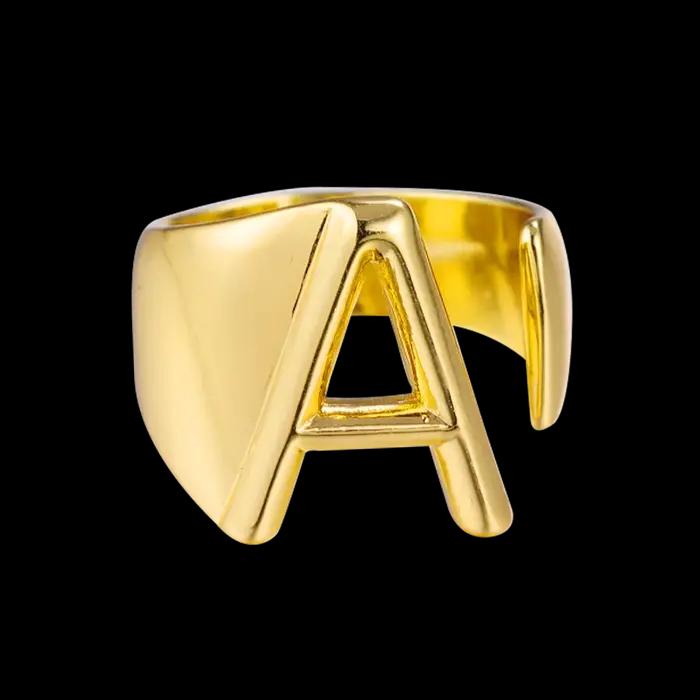 Juya 18K véritable plaqué or fait à la main de luxe ouvert réglable nom initial anneaux pour femmes hommes cadeau remise des diplômes fournitures de bijoux fins