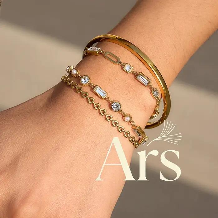 Bracelet multi-géométrique en zircon Ars chaîne réglable en acier inoxydable pour femmes occasions spéciales elegance moderne
